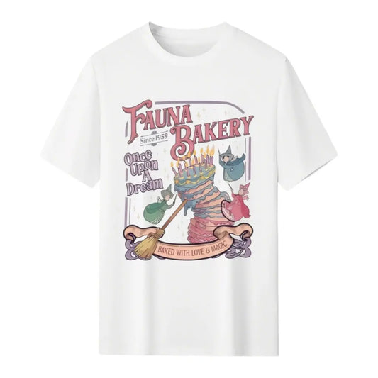 Retro Fairy Tale Graphic Tee Three Fairies Magic Cake T-Shirt Women Pastel Cottagecore Aesthetic Top Vintage 90s Cartoon Princess Core Tee