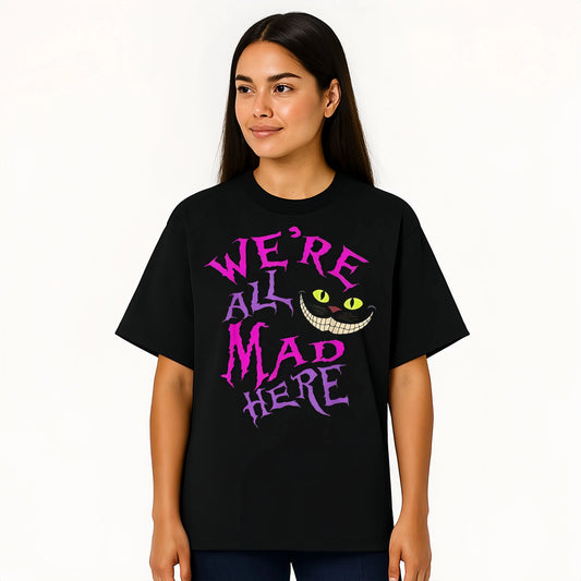 Cat With Mysterious Smile We're All Mad Here Wonderland T-Shirt