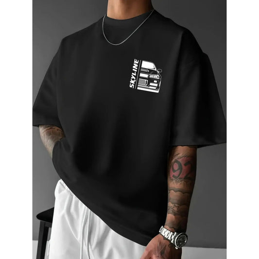 Men's Nissan Skyline GTR R34 Graphic Casual Streetwear Menswear Fitted T-Shirt Top - Oversized JDM Car Enthusiast Tee, Fast & Furious Inspired Shirt, Vintage Blueprint Design, Perfect Gift for Car Lovers, Drifting Fans & Tuners
