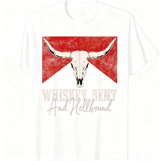 Whiskey Bent And Hellbound Graphic Western Cactus Deserts T-Shirt, Oversized Short Sleeve Classic Heavy Cotton T Shirt Printed Graphic Tee Men Women's Casual Short-Sleeved Top