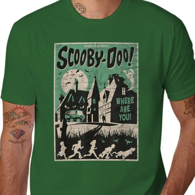 Women's Streetwear Graphic Tee with a Scary House Mystery Cartoon Print, Casual Black Short Sleeve Top