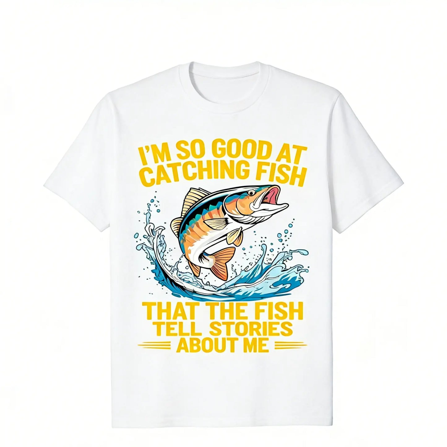 Men's Funny Fishing T-Shirt I Fish So Well The Fish All Tell Stories with Jumping Fish Graphic Lightweight Breathable 100%25 Cotton All-Season Casual Outdoor Fishing Apparel Sizes S-XXXL Machine Washable Ideal Gift double print Tshirt Round Neck Menswea