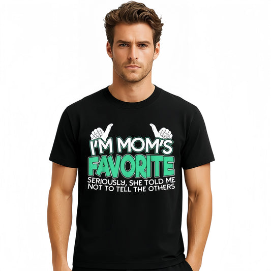 Cotton Funny Moms Favorite Son Daughter I'm Mom's Favorite T-Shirt Golf Gift for Men and Women Summer Wear Black Crewneck Fitted Short Sleeve Tops