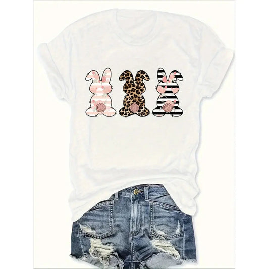 Short sleeved Easter patterned round neck fashionable Women's t-shirt