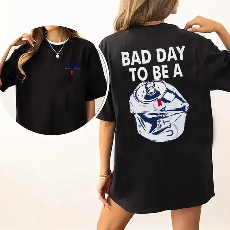 Bad Day To Be A 2-Sided T-Shirt, Beer Drinking Shirt for Men and Women, Cotton Fabric Tshirt, Printed Women's Tops, Casual Golden Retriever Shirt Black Cat Sneaker Match T-Shirt