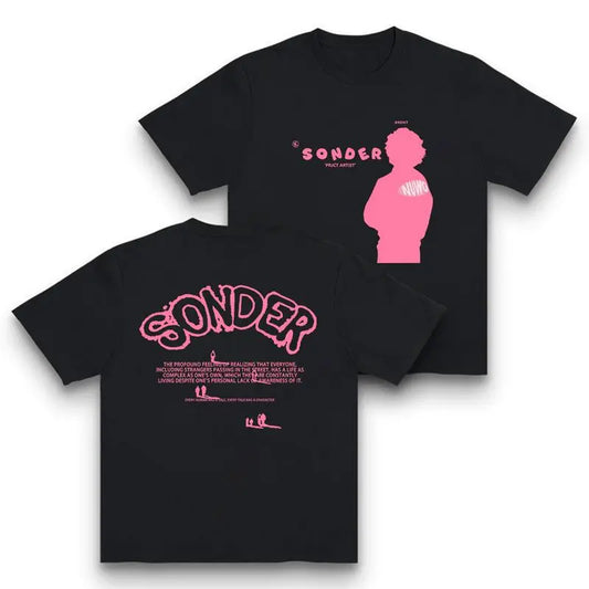 🎤Pink Sonder Rap Shirt Casual Crewneck Streetwear Made In USA For Women For Mencotton, lightweight and breathable, soft and comfortable] graphic tee