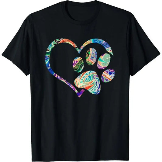Women's Cotton Short Sleeve Dog Paw Print Tie Dye Rainbow Casual Loose Fit T-Shirt for Daily Wear and Outdoor Activities