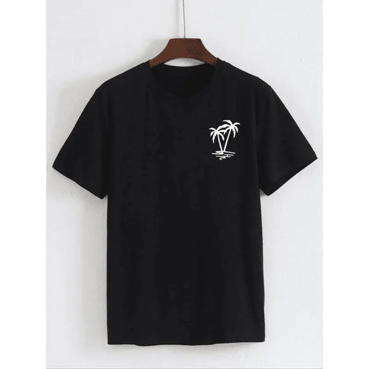 100%25 Cotton Men's Coconut Tree Print Round Neck Tee, Summer Clothes Regular Fit Fashion Casual Streetwear Short Sleeve T-shirt for Summer, Summer Outfits, Men's Top for Daily Wear