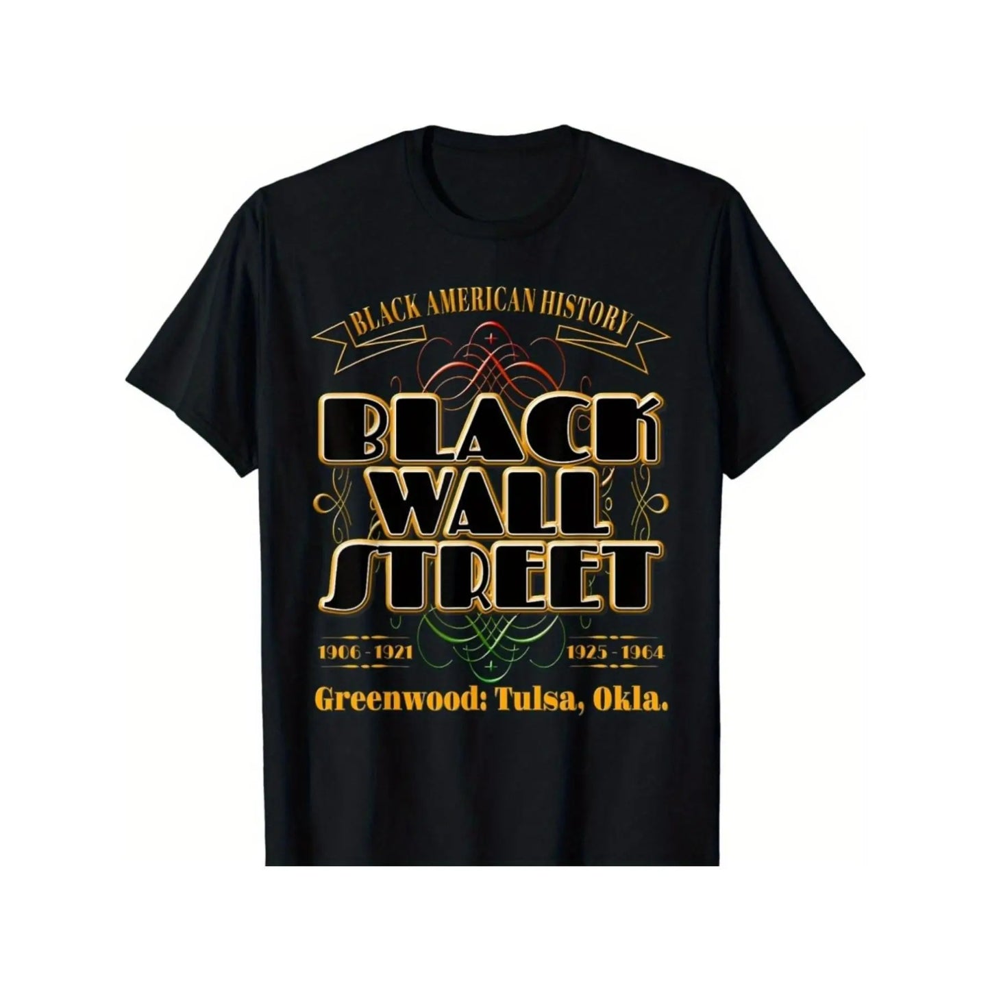 Men's Black Wall Street Greenwood Tulsa History T-Shirt - Greenwood District Graphic Print Tee, 100%25 Cotton Plus Size L-5XL, Casual Crew Neck Short Sleeve Shirt for Tulsa's Historic Business District Apparel