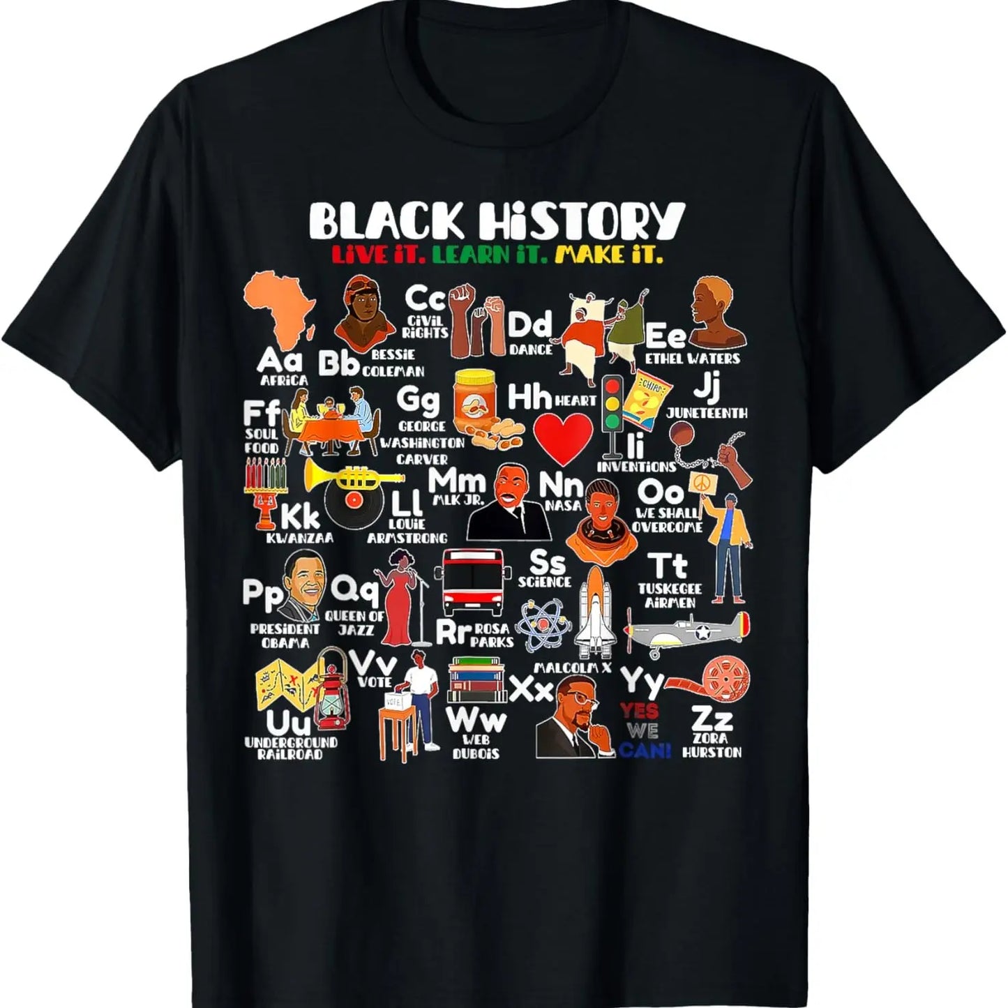 ABCs of Black History Month Pride Live It Learn It Teacher T-Shirt