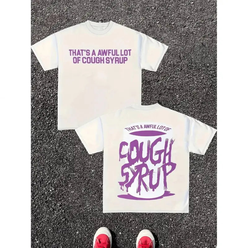 Men's Lightweight Black Graphic Tee With Humorous Cough Syrup Print For Summer Outdoor Sports And Casual Wear