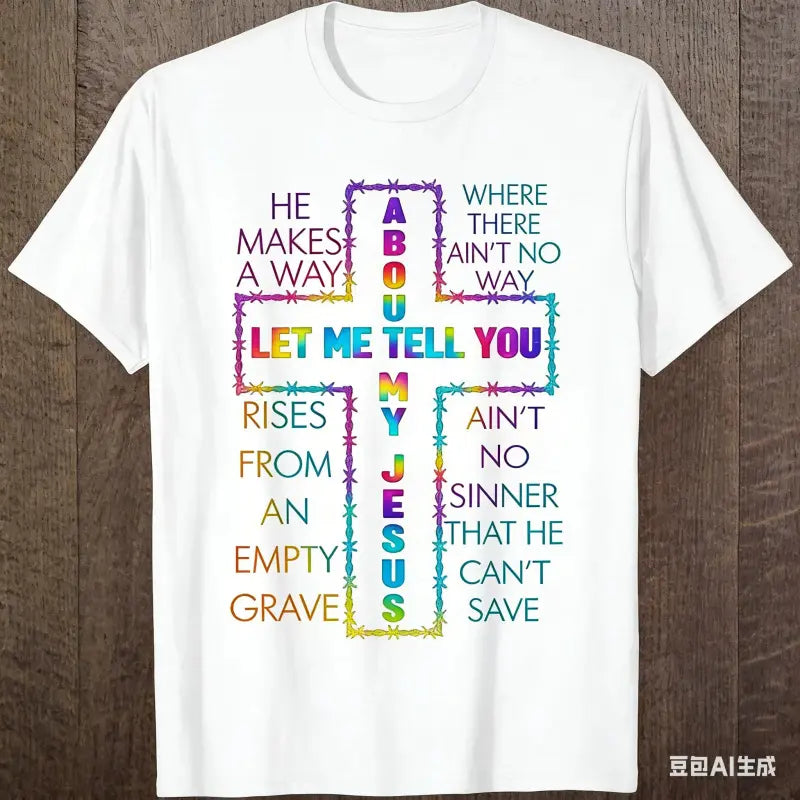 100%25 Cotton Short-Sleeve Round Neck Casual Christian "Let Me Tell You About My Jesus" Bible God Tie-Dye T-Shirt, Casual Sports Tops for Outdoor Activities, Comfortable Sportswear, Shortsleeve