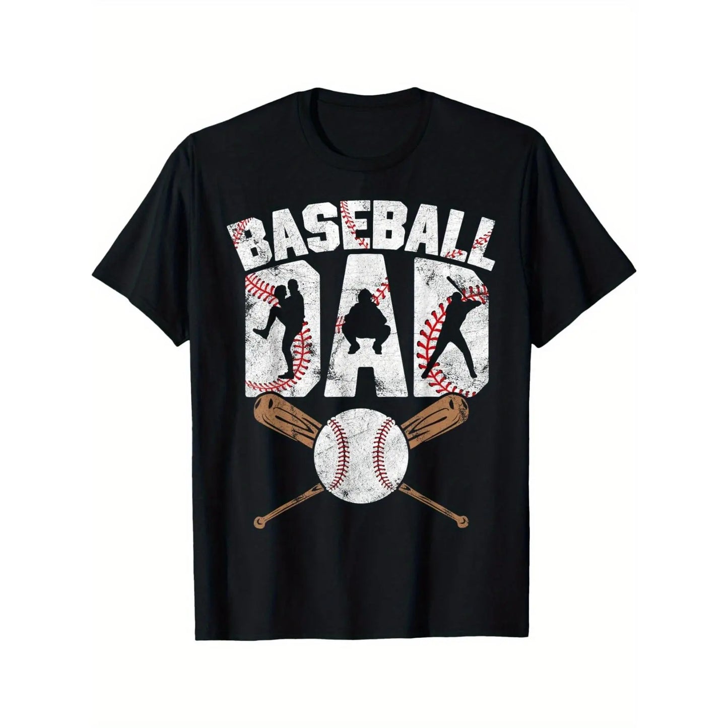 180g[100%25cotton][Baseball Dad T-shirt] Baseball Dad Pattern T-shirt - Crew Neck Casual Shirt for Men - Medium Stretch Knit Fabric - Heat Transfer Design - All-Season Comfort - Regular Fit - Perfect Gift for Sports Enthusiasts - 1pc