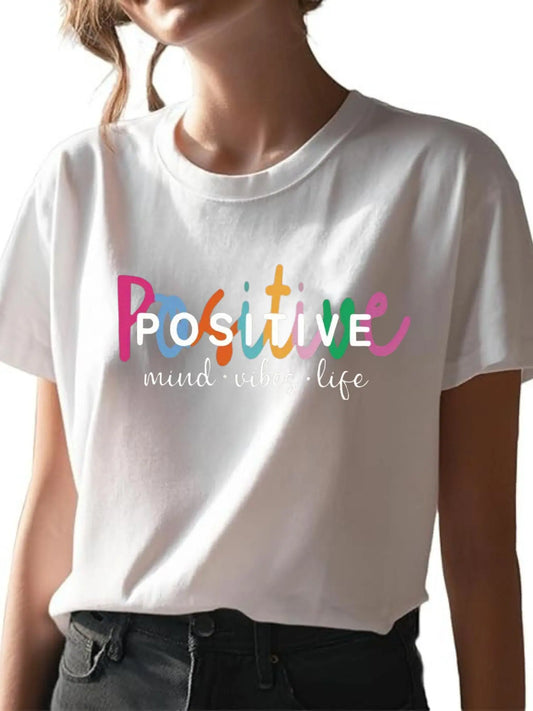 Positive Vibes Iron On Patches for Clothes, Colorful Embroidered Letter Applique with Vibrant Mindset Life Design, Washable Fashion Sew On Badge for T-Shirts Jeans Backpacks Jackets, Multicolor DIY Accessory
