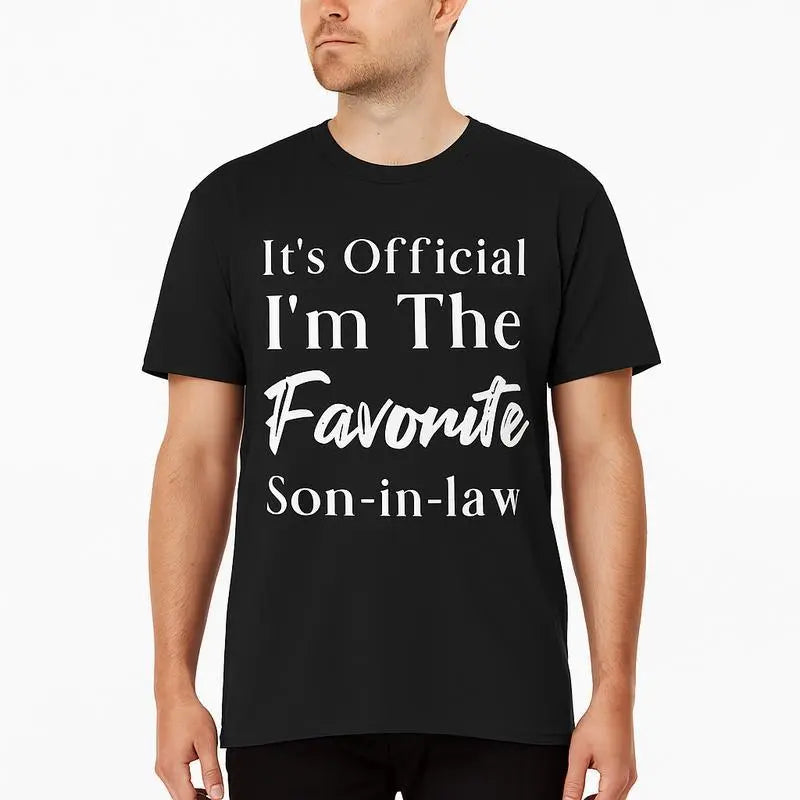 Men's "Favorite Son-in-Law" Letter Pattern Round Neck Short-Sleeved T-Shirt Classic 100%25 Cotton Dark Blue Breathable Stylish Casual Top