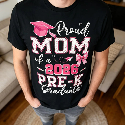 2026 Pre-K Graduation T-Shirt - Proud Mom of Pre-K Graduate, Loose Fit Casual Round Neck Tee with Diploma & Suitable for Pre-K Parties, Achievement Outfit (Comfortable Graduation Attire) Graphic Tshirt