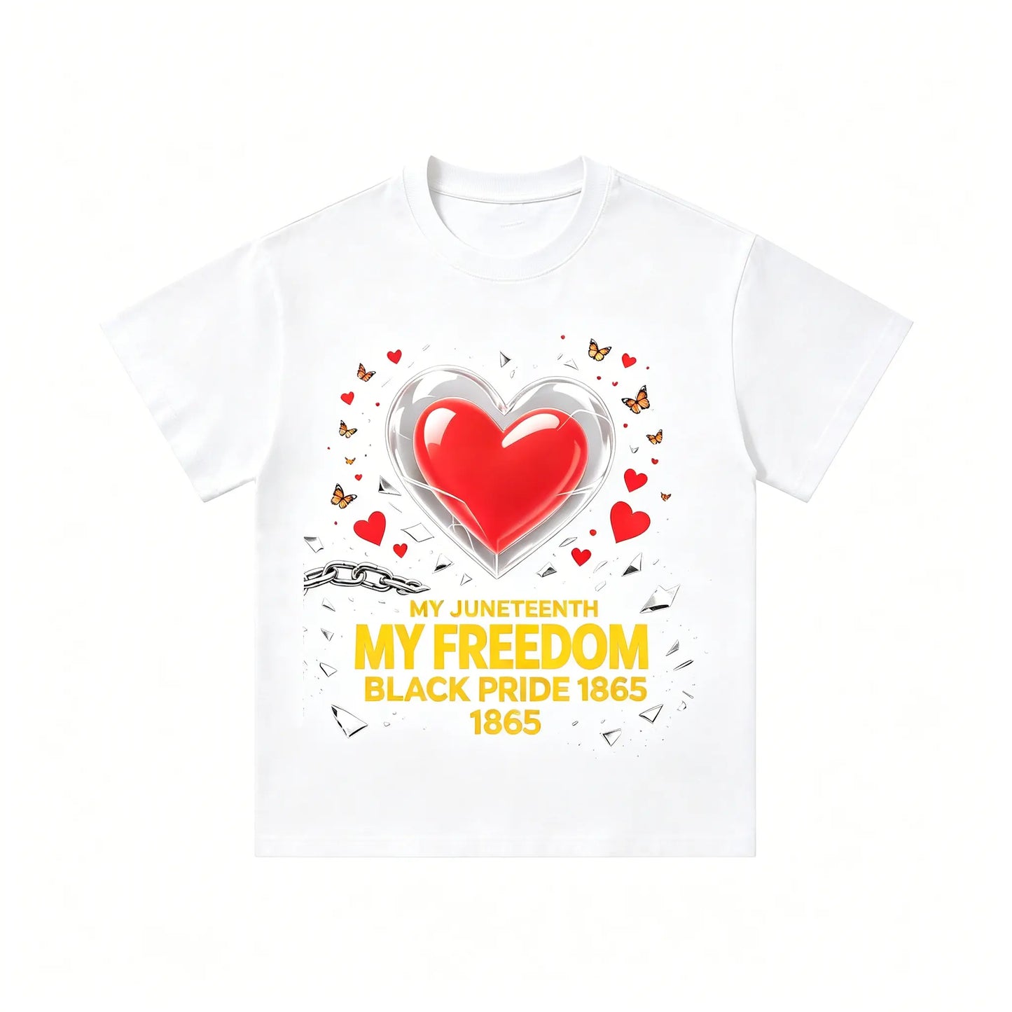 Women's Juneteenth 1865 Black Pride Graphic T-Shirt - Broken Chain, Red Love Heart, Butterfly Glass Crack Design, African American Freedom Day Casual Short Sleeve Women's Top, Good Graphic Tees, Sports & Outdoor Sports Top, Graphic T Shirts