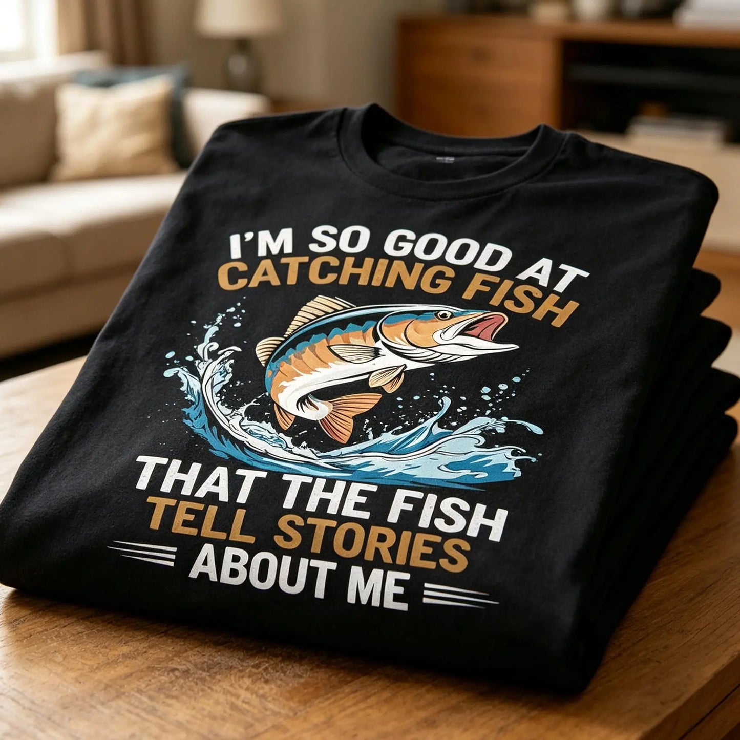 Men's Funny Fishing T-Shirt I Fish So Well The Fish All Tell Stories with Jumping Fish Graphic Lightweight Breathable 100%25 Cotton All-Season Casual Outdoor Fishing Apparel Sizes S-XXXL Machine Washable Ideal Gift  double print  Tshirt Round Neck Menswea