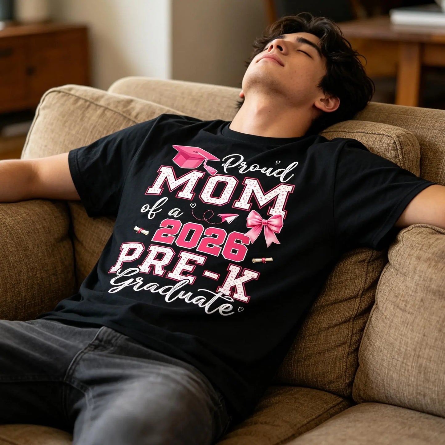 2026 Pre-K Graduation T-Shirt - Proud Mom of Pre-K Graduate, Loose Fit Casual Round Neck Tee with Diploma & Suitable for Pre-K Parties, Achievement Outfit (Comfortable Graduation Attire) Graphic Tshirt