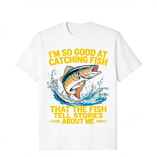Men's Funny Fishing T-Shirt I Fish So Well The Fish All Tell Stories with Jumping Fish Graphic Lightweight Breathable 100%25 Cotton All-Season Casual Outdoor Fishing Apparel Sizes S-XXXL Machine Washable Ideal Gift  double print   Retro  Vintage Metalcore