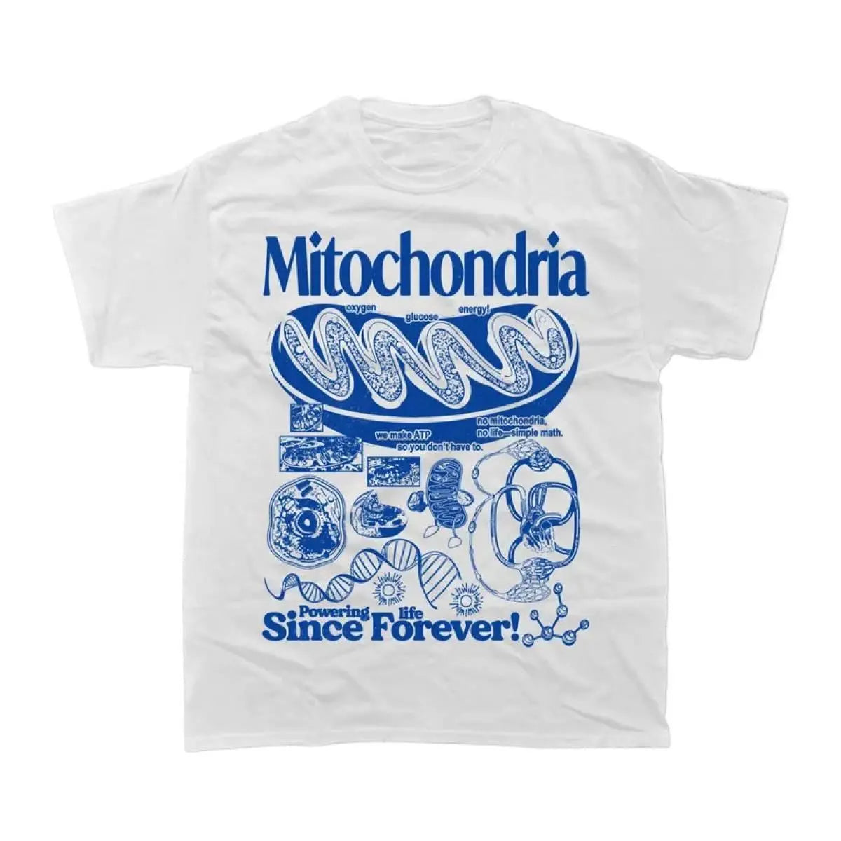 Shortsleeve Round Neck Casual Mitochondria Vintage Science T-Shirt, Retro Biology Graphic Tee, 90s Academic Cell Diagram Top, Geek Lab Humor T-Shirt, STEM Learning Gift, Vintage Graphic Tees