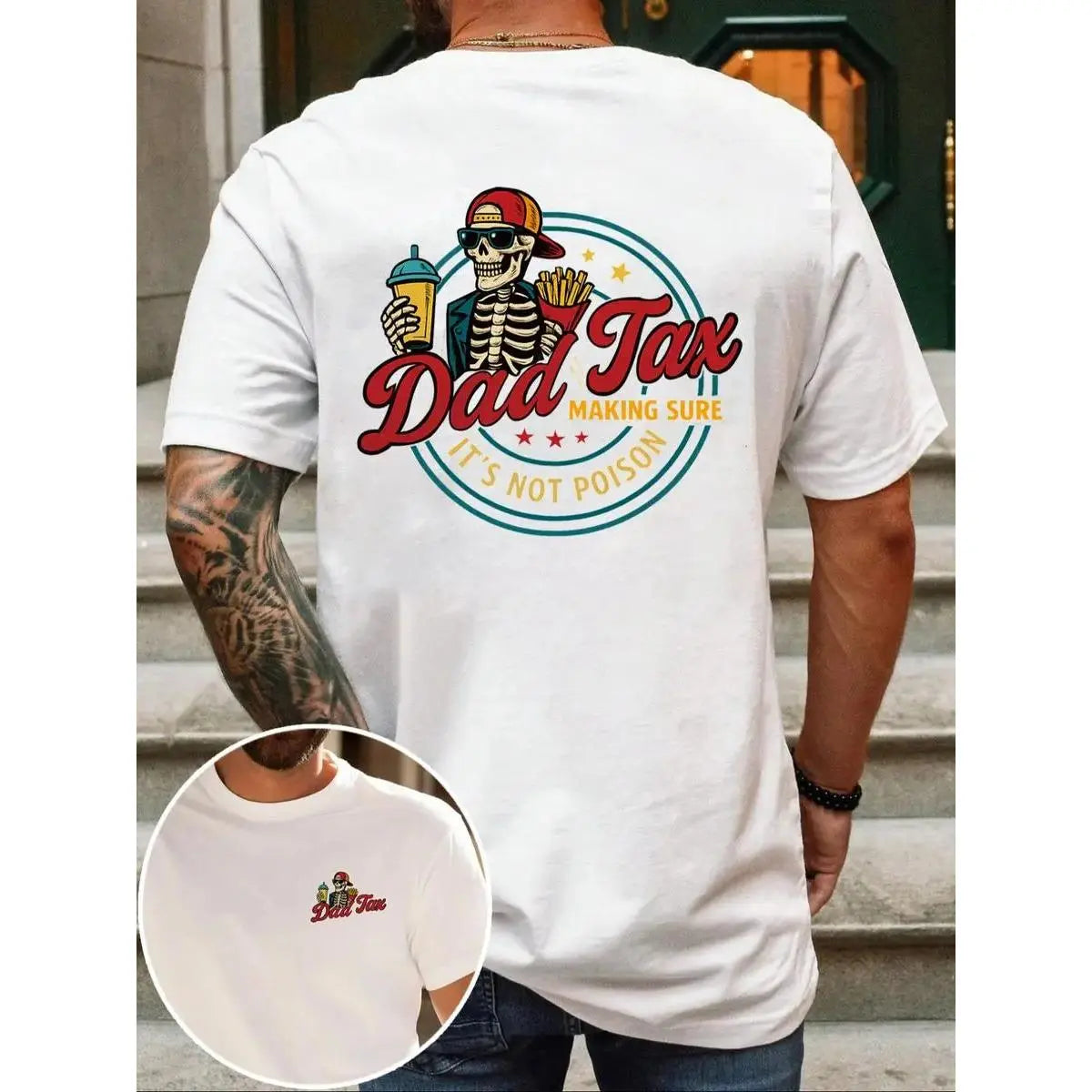 Men's Regular Fit Skeleton Print Round Neck Tee, Casual Short Sleeve Crew Neck T-shirt for Summer, Fashion Men's Top for Daily Wear, Tropical