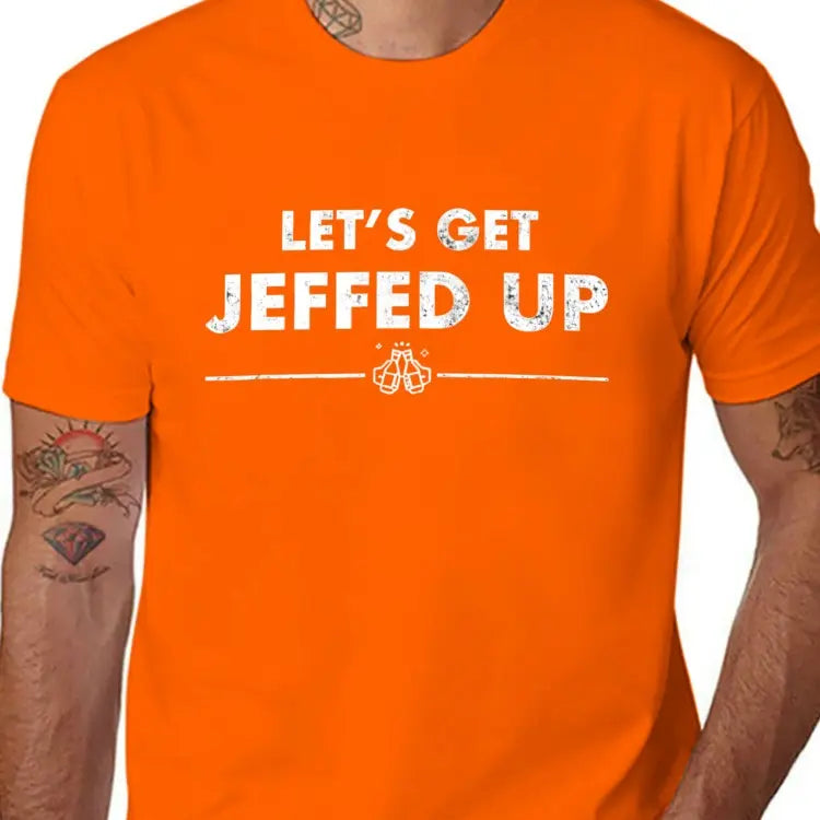 Men's 100%25 Cotton Casual Festive Graphic T-Shirt - Jeff Needs This Let's Get Jeffed Up Faded Beer Print, Round Neck Short Sleeve, Fitted Crewneck Streetwear Top, Holiday Gift (S-XXXL, Black)