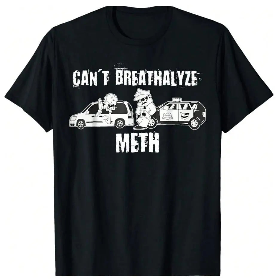 [Sale Up To 50%25]Cotton Short Sleeve Oversized Crewneck Tops Trendy Tees Breathable Casual Shirts with Bold "CAN'T BREATHALYZE METH" Graphic Print Comfy Wear For Men Women 818