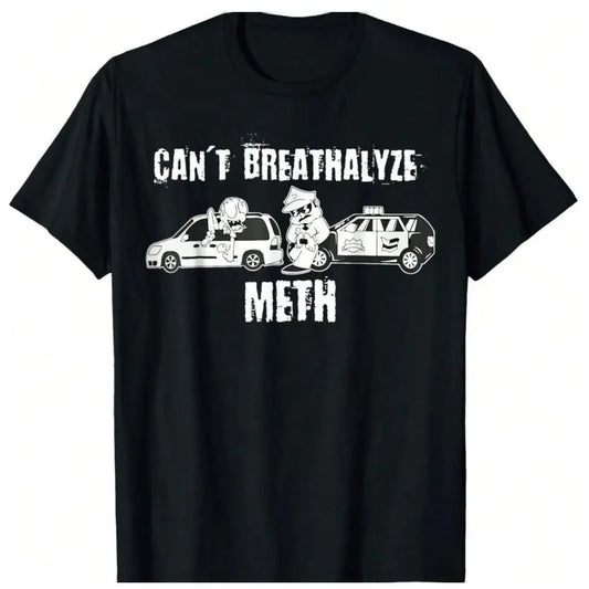 [Sale Up To 50%25]Cotton Short Sleeve Oversized Crewneck Tops Trendy Tees Breathable Casual Shirts with Bold "CAN'T BREATHALYZE METH" Graphic Print Comfy Wear For Men Women 818