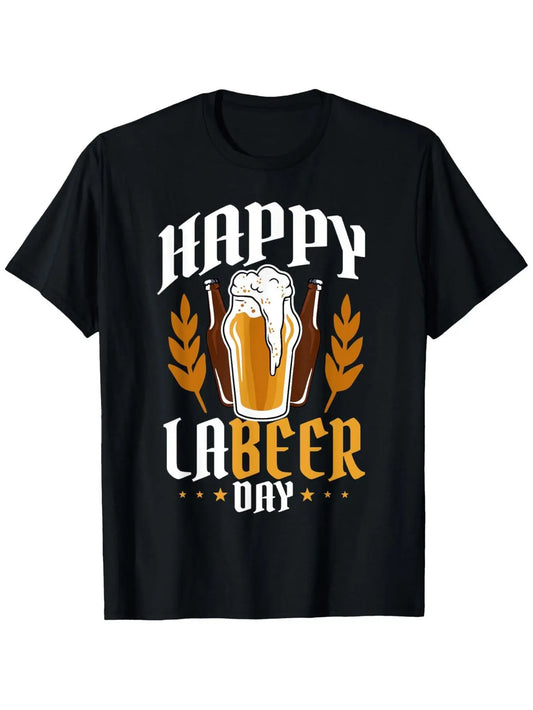 Happy Labor Day Celebration T-Shirt for Men - Soft Polyester Black Graphic Tee, Crew Neck Short Sleeve Casual Top, All Season Wear, Adult Funny Holiday Shirt, Comfortable Fit for Party & Daily Use
