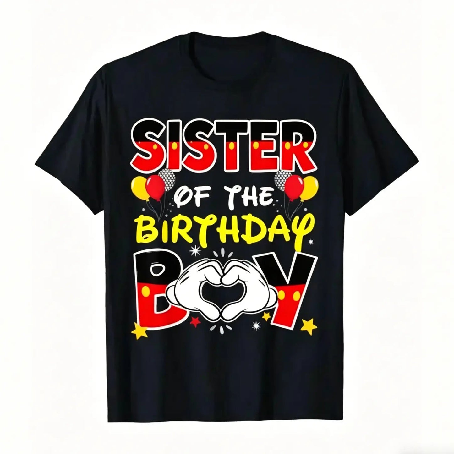 Men's "Daddy of the Birthday Boy" Graphic T-Shirt - Black, Casual, Shortleeve Crewneck Top, Menswear Streetwear Trendy Tshirts with Colorful Heart & Confetti Design, Ideal for Family Celebrations, Comfortable Fit