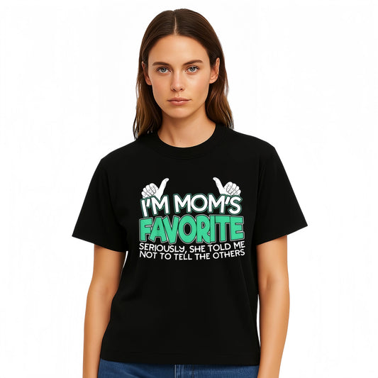 Cotton Funny Moms Favorite Son Daughter I'm Mom's Favorite T-Shirt Golf Gift for Men and Women Summer Wear Black Crewneck Fitted Short Sleeve Tops