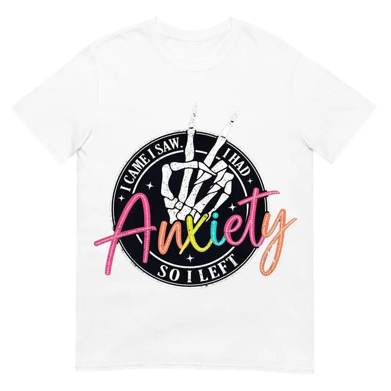 Women's Mental Health Anxiety T-shirt Bright Doodle Sarcastic Skeleton Funny Mama Casual Short Sleeve Tee Top