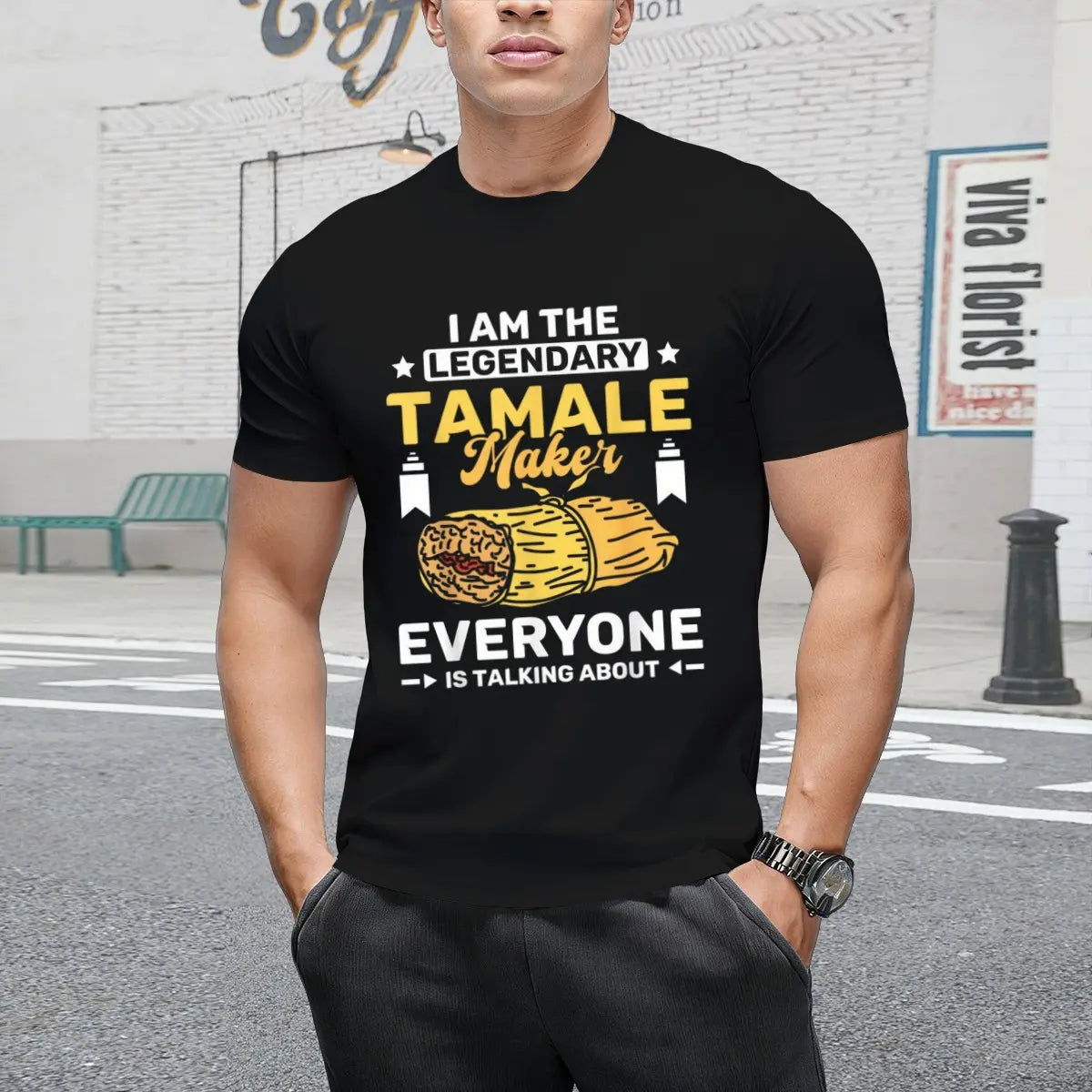 Women's 100%25 Cotton Short-Sleeve Round Neck Tee - Casual, Comfortable, Well-Fit Tropical-Inspired Custom-Printed "I Am the Legendary Tamale Maker" Beach Garment, Breathable Fabric Top for Women's T-Sh