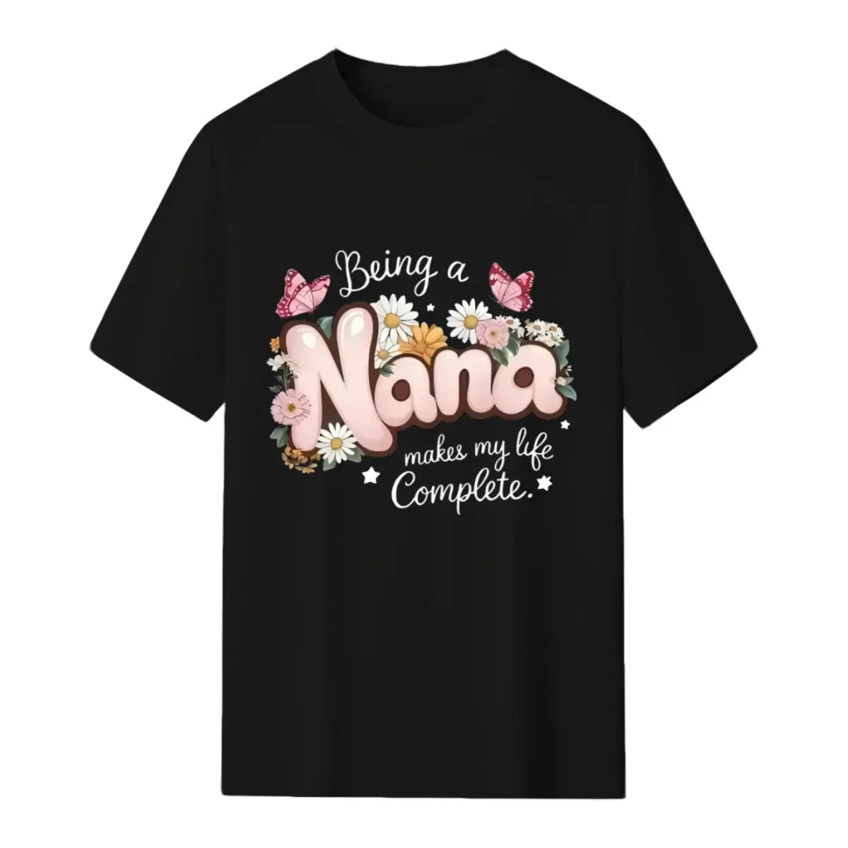 Women's "Being a Nana" Floral & Butterfly Print T-Shirt - Grandma Gift, Comfort Fit Round Neck Short Sleeve Blouse for Spring Summer Casual Wear - Top for Nana