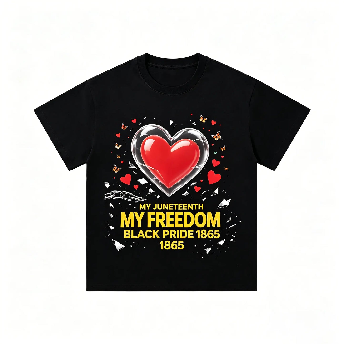 Women's Juneteenth 1865 Black Pride Graphic T-Shirt - Broken Chain, Red Love Heart, Butterfly Glass Crack Design, African American Freedom Day Casual Short Sleeve Women's Top, Good Graphic Tees, Sports & Outdoor Sports Top, Graphic T Shirts