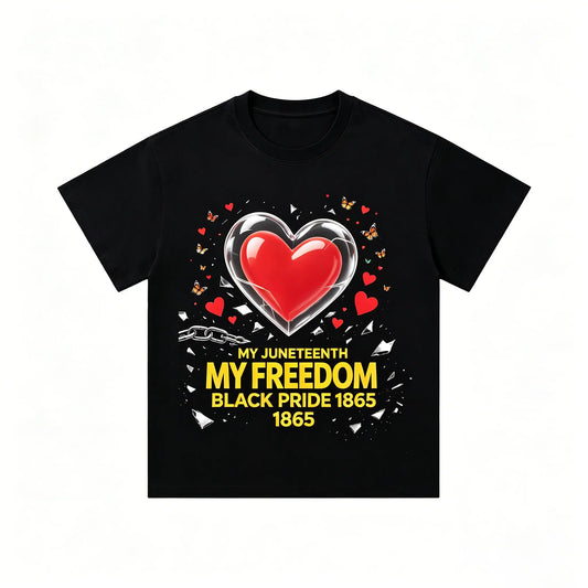 Women's Juneteenth 1865 Black Pride Graphic T-Shirt - Broken Chain, Red Love Heart, Butterfly Glass Crack Design, African American Freedom Day Casual Short Sleeve Women's Top, Good Graphic Tees, Sports & Outdoor Sports Top, Graphic T Shirts