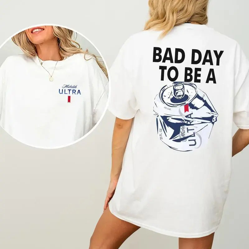 Bad Day To Be A 2-Sided T-Shirt, Beer Drinking Shirt for Men and Women, Cotton Fabric Tshirt, Printed Women's Tops, Casual Golden Retriever Shirt Black Cat Sneaker Match T-Shirt