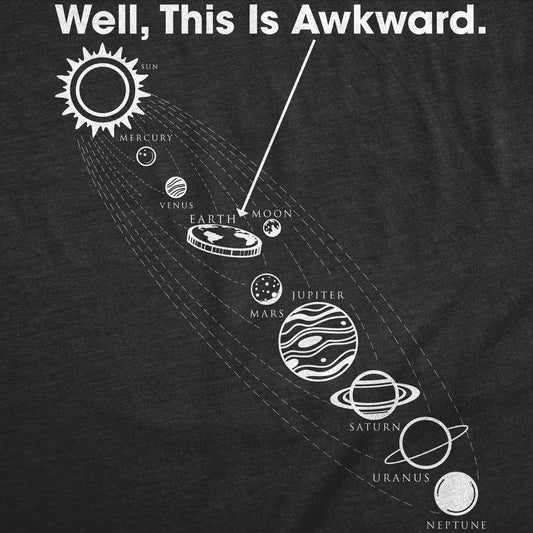 Mens Funny T Shirts Well This Is Awkward Sarcastic Flat Earth Graphic Novelty Tee For Men Mens Funny T Shirts Cool Vintage Fashion T-Shirt Gift Classic Menswear Funny Space Short Sleeve Novelty Tees for Guys Black -