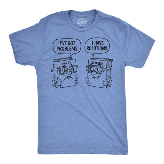 Mens Funny T Shirts Problems and Solutions Sarcastic Math and Science Graphic Novelty Tee for Men Mens Funny T Shirts Cool Vintage Fashion T-Shirt Gift Classic Menswear Nerd Apparel for Men Funny Science Short Light Blue