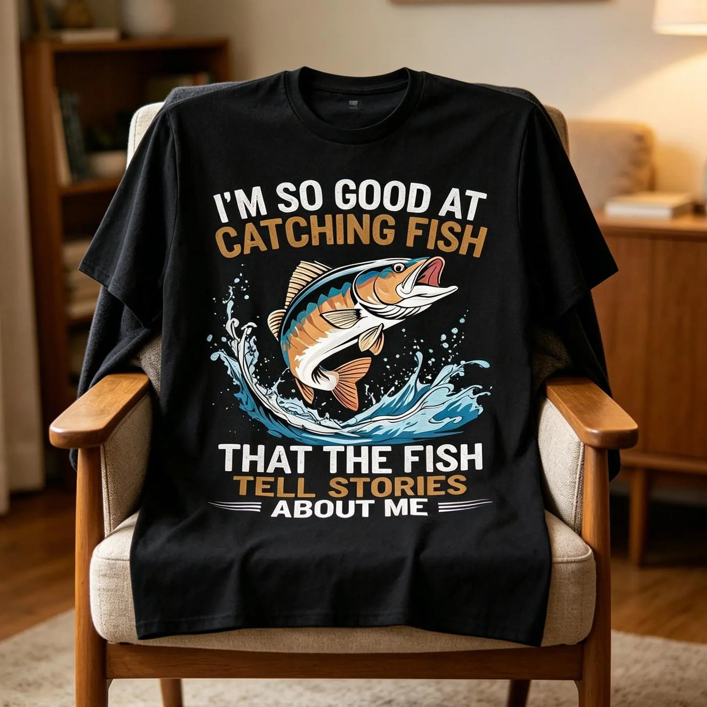 Men's Funny Fishing T-Shirt I Fish So Well The Fish All Tell Stories with Jumping Fish Graphic Lightweight Breathable 100%25 Cotton All-Season Casual Outdoor Fishing Apparel Sizes S-XXXL Machine Washable Ideal Gift  double print  Tshirt Round Neck Menswea