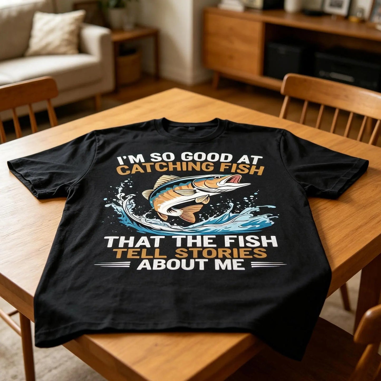 Men's Funny Fishing T-Shirt I Fish So Well The Fish All Tell Stories with Jumping Fish Graphic Lightweight Breathable 100%25 Cotton All-Season Casual Outdoor Fishing Apparel Sizes S-XXXL Machine Washable Ideal Gift  double print  Tshirt Round Neck Menswea