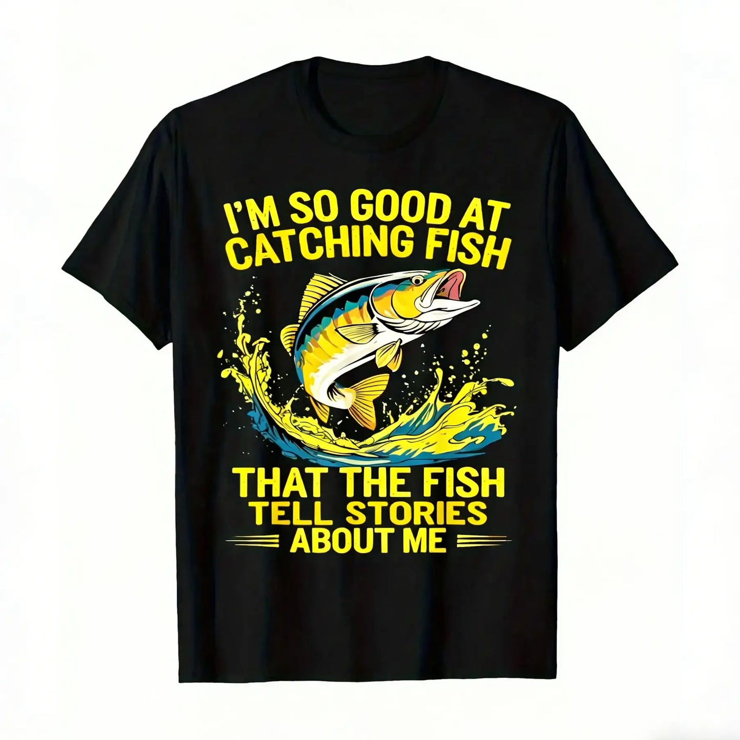Men's Funny Fishing T-Shirt I Fish So Well The Fish All Tell Stories with Jumping Fish Graphic Lightweight Breathable 100%25 Cotton All-Season Casual Outdoor Fishing Apparel Sizes S-XXXL Machine Washable Ideal Gift  double print  Tshirt Round Neck Menswea