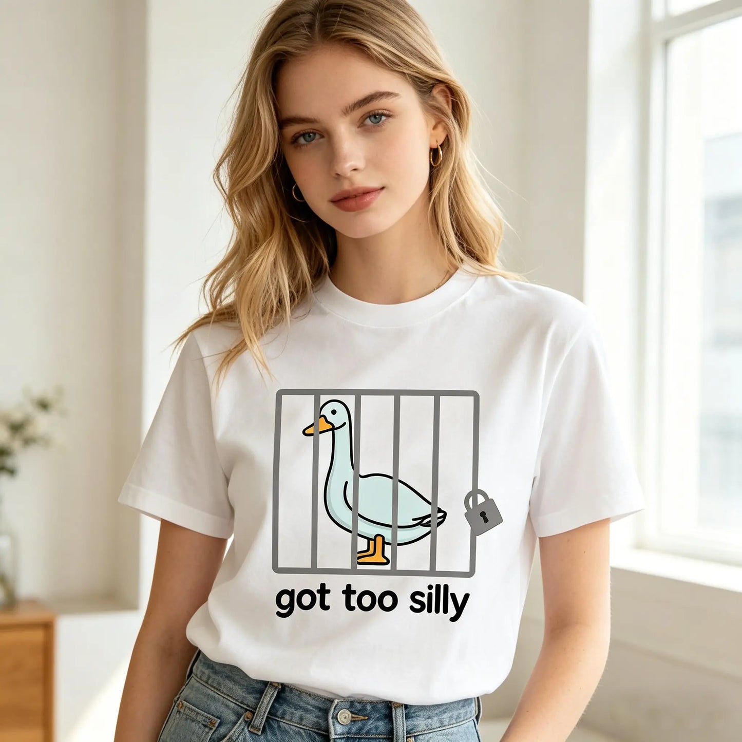 Unisex Cotton Funny Graphic Shortsleeve Round Neck T-Shirt - Silly Goose "Got Too Silly" Sporty Top, Casual Streetwear, Versatile Sports & Outdoor Gift Option (Funny Shirts, Tshirt), Sporty Sports Tops