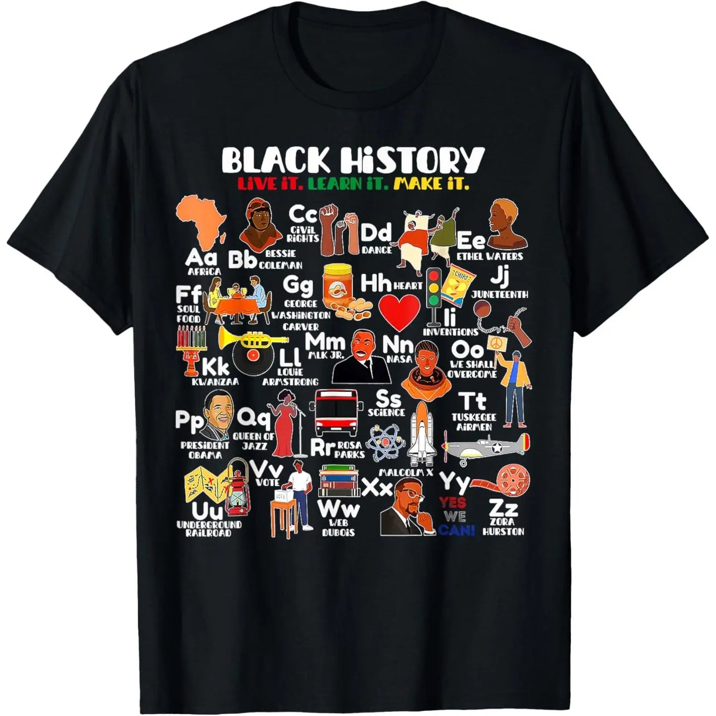 ABCs of Black History Month Pride Live It Learn It Teacher T-Shirt