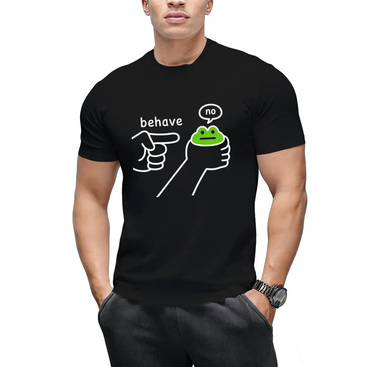 Dishonest Frog Graphic T Shirts Funny Frog Meme Behave No T-Shirt Casual Cotton Short Sleeved Tshirt Comfortable Loose Clothing