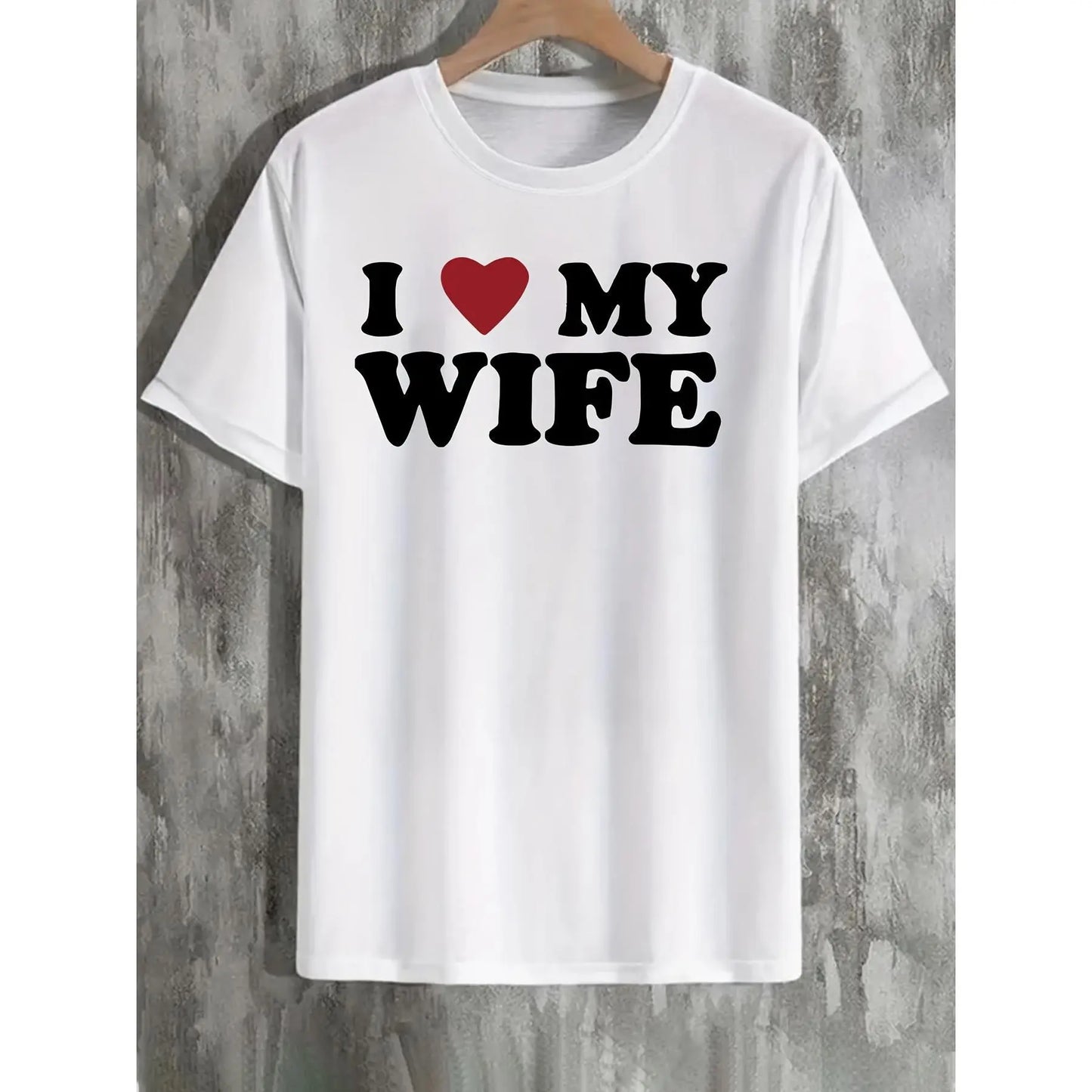 Men'S Funny "I Love My Wife" Graphic T-Shirt with Red Heart - White Casual Round Neck Short Sleeve Tee, Romantic Gift for Husband, Anniversary & Valentine'S Day, Family T-shirt, Family T-shirt In Green, T Shirt For Men, Men Graphic Tee, Funny Tshirt
