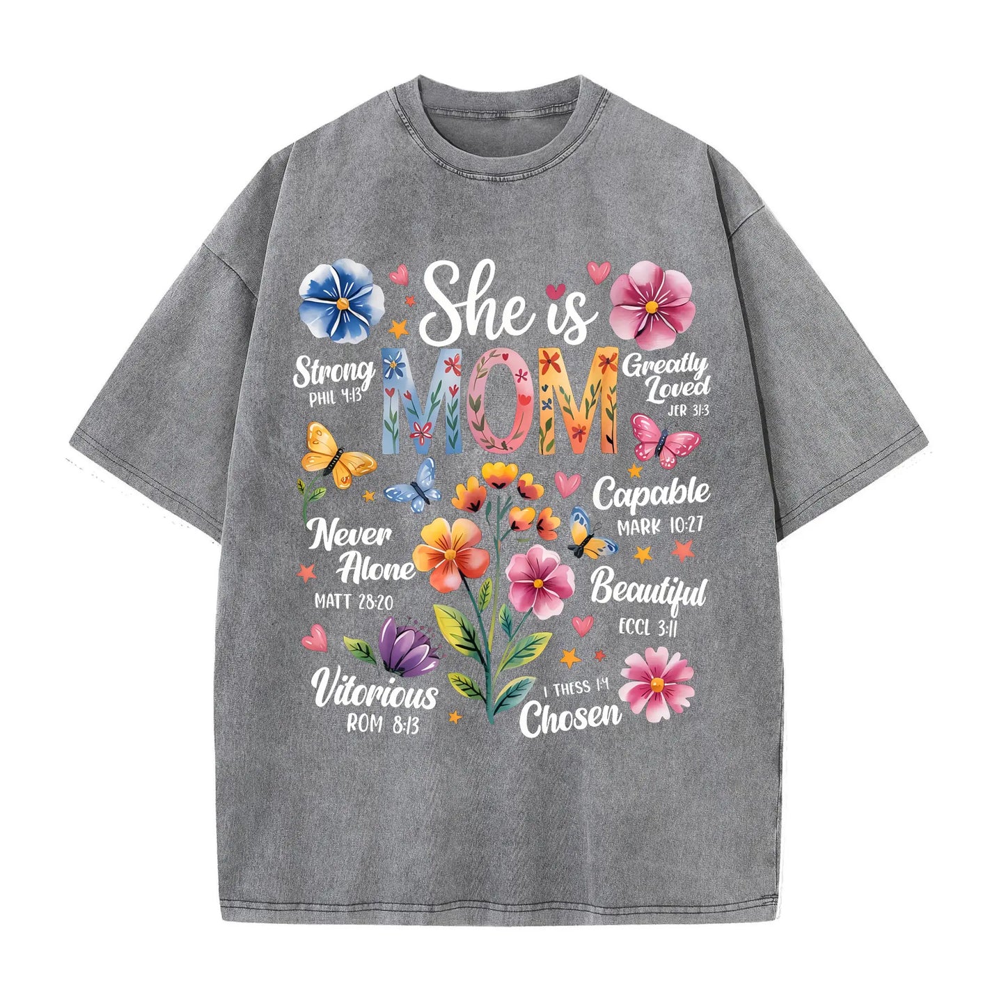 She is Mom Bible Verses Christian Boho Floral Mother's Day T-Shirt