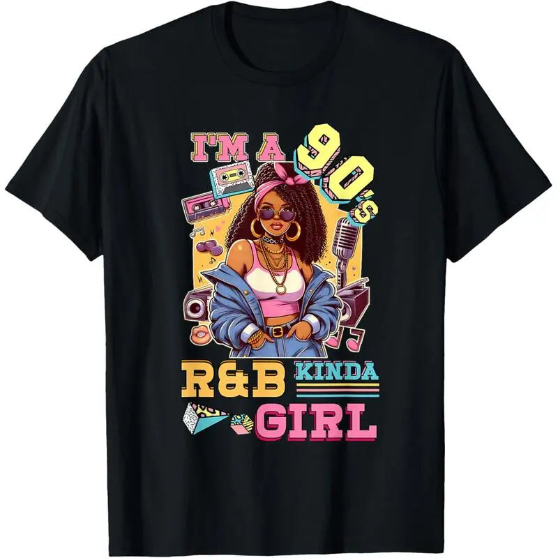100%25 Pure Cotton Soft & Skin-Friendly 90s R&B Girl Graphic Tee: "I'm A 90s R&B Kinda Girl" |   Gift For Retro Music Fans & Afrocentric Fashion Lovers plus  size  top