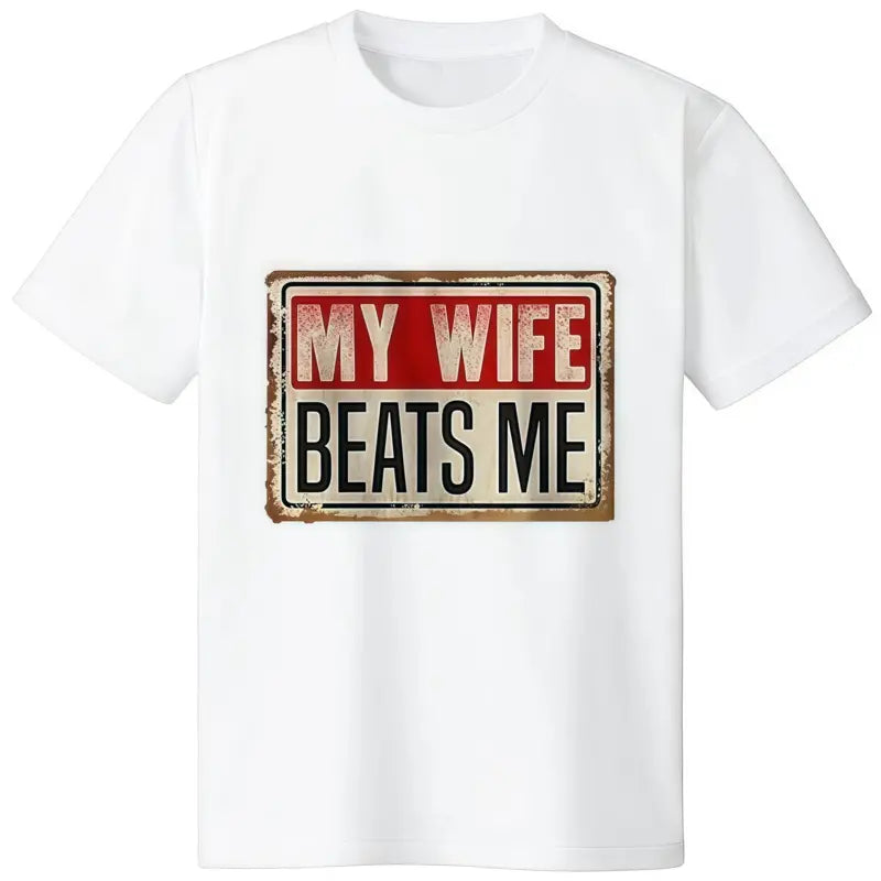 Cotton Short Sleeve T-Shirt Funny My Wife Beats Me Shirt, American Flag Husband and Wife Shirts, Husband Shirt for Men, Father's Day Gift, Menswear Classic Casual Fabric